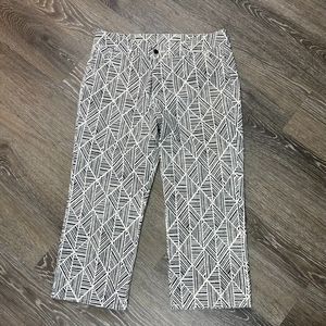 Soft Surroundings Geometric Woven Cropped Capri Pants Black Cream Size 10P EUC